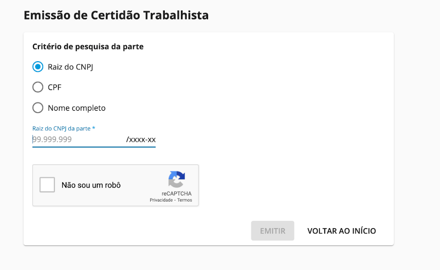 Emissão de certidão trabalhista