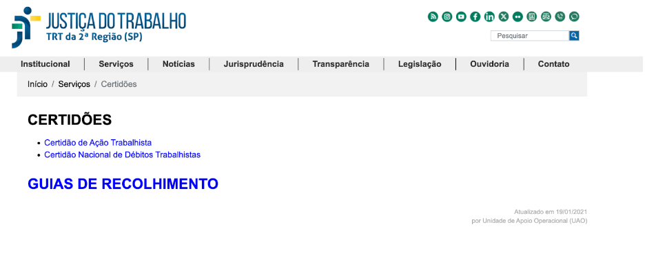 site justiça do trabalho